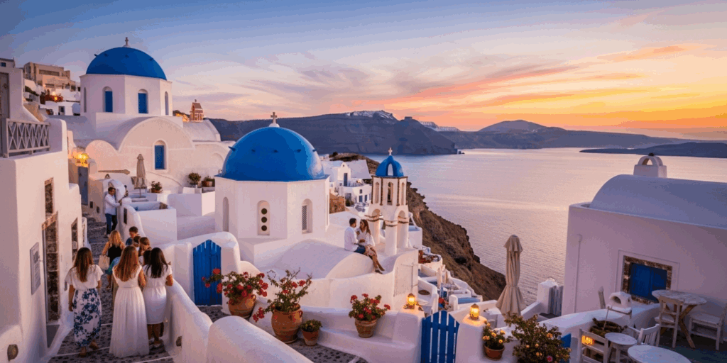 Santorini, Grécia – Beleza arquitetônica e pôr do sol lendário